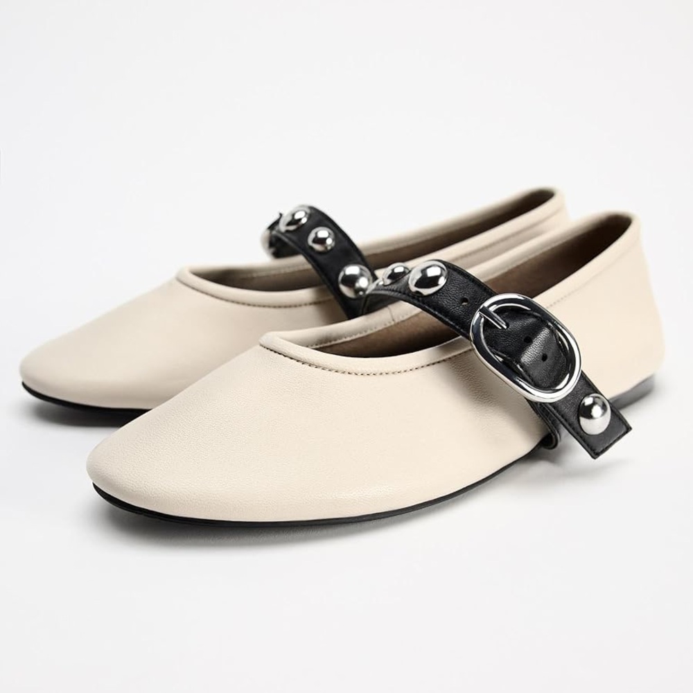 Women Shoes Ballet Flats Round Toe Slip On Leather Size 9 White soft